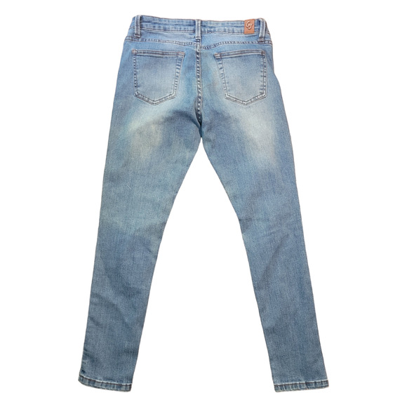 Y2K GOGO Jeans sz 5 Distressed Light Wash 3D Logo Denim Teen Low Rise Stretch - Picture 3 of 6